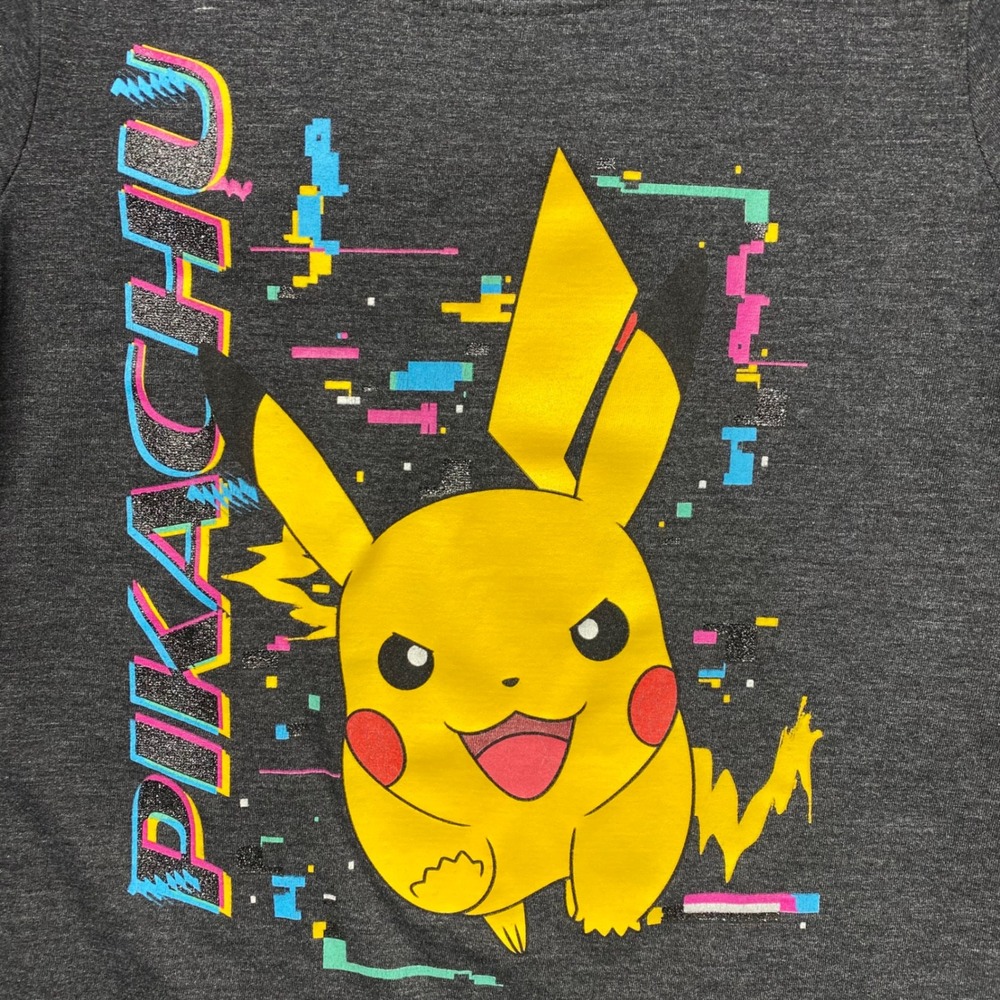 Kids Pokemon Pikachu Graphic T Shirt Charcoal Gray Size M Cotton Polyester Blend - Picture 4 of 11